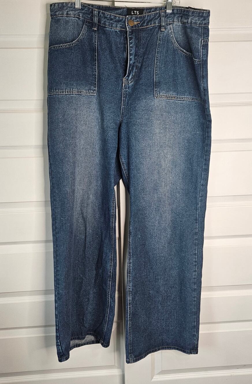 LTS Tall Blue Denim Wide Leg Jeans Women's 16 (Fits Large) Flat Front